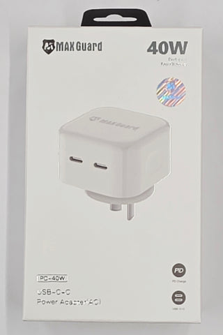 Max Gaurd 40 Watt Dual-Port Fast Charging Adapter Type C